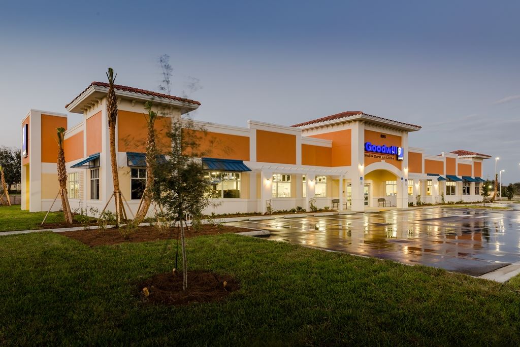 Picture looking down the side of the building